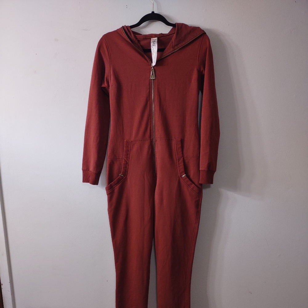 Club Donna Burnt Orange, Hooded Jumpsuit, Size Large